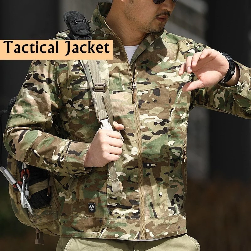 

Куртка мужская камуфляжная тактическая, тонкая износостойкая верхняя одежда в стиле милитари для боевых тренировок, с воротником-стойкой, весна-осень