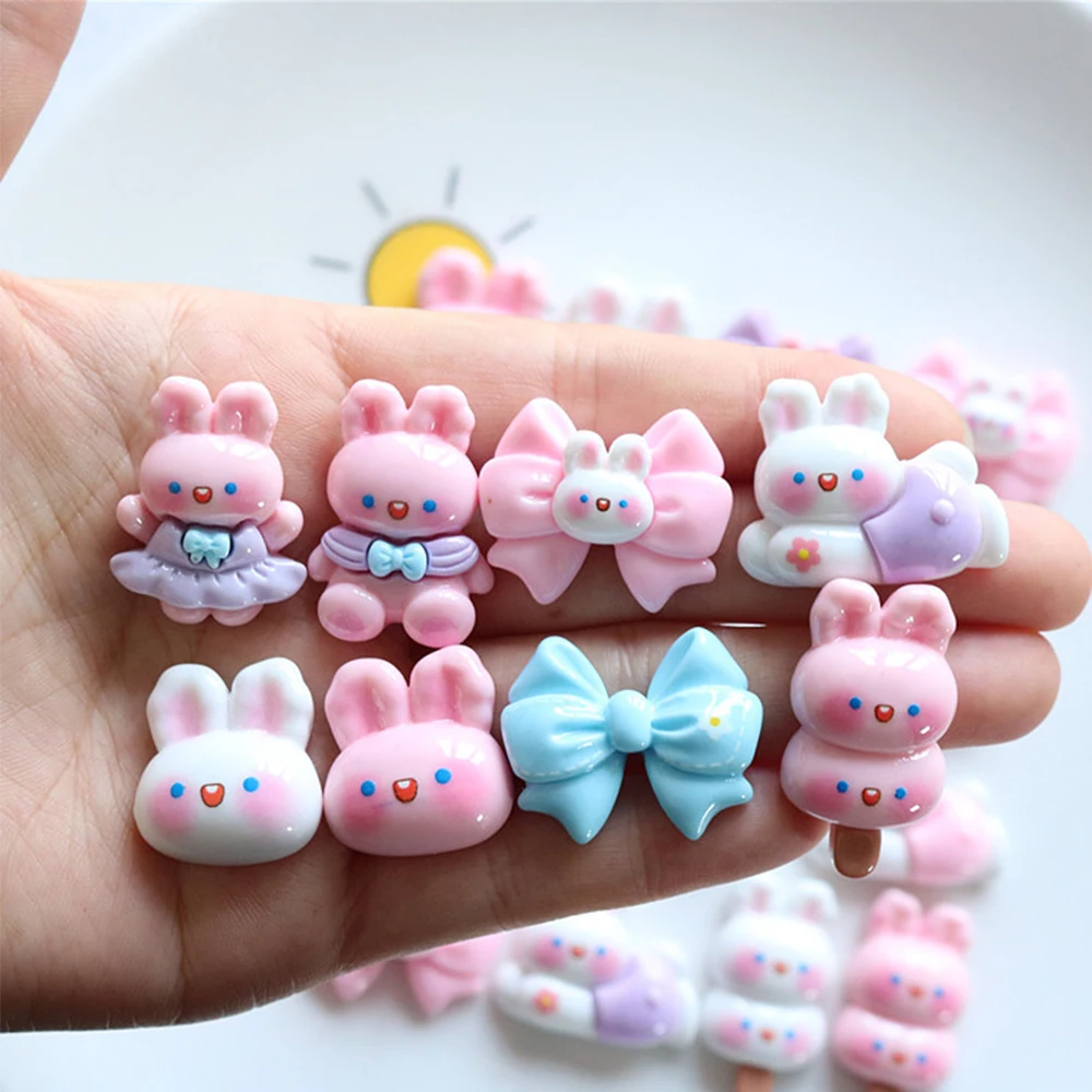 

10PCS Shiny Bowknot Rabbit Series Miniature Flat Back Resin Cabochons For Hairpin Scrapbooking DIY Home Decor Craft Accessories