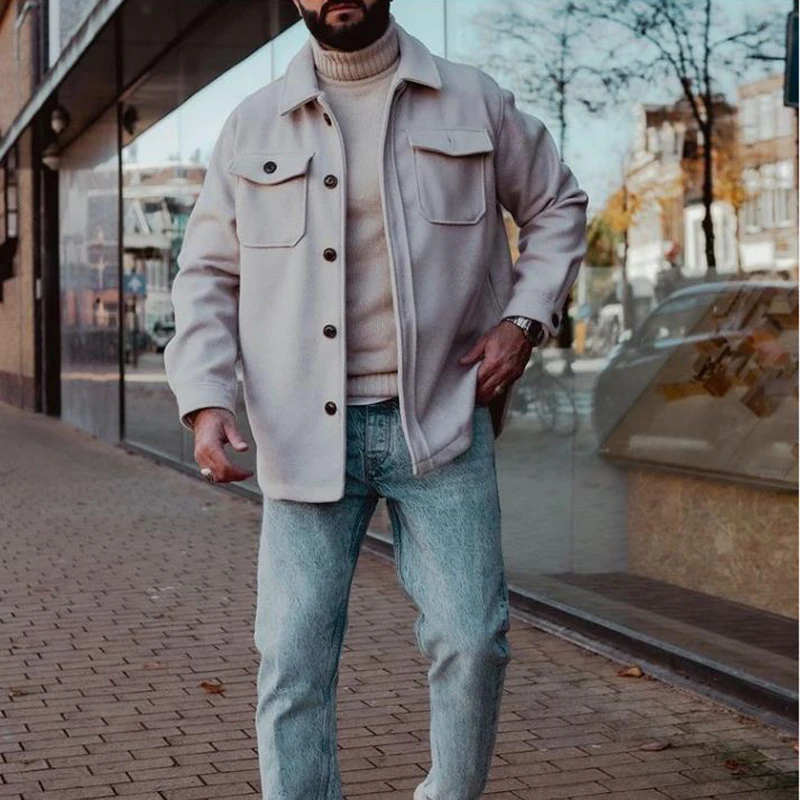 Куртка мужская однотонная на пуговицах модная повседневная верхняя одежда с