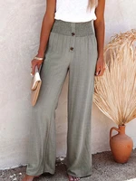lady basic 2022 high waist buttoned trousers vintage all match wide legs pants streetwear women elegant solid long pants new