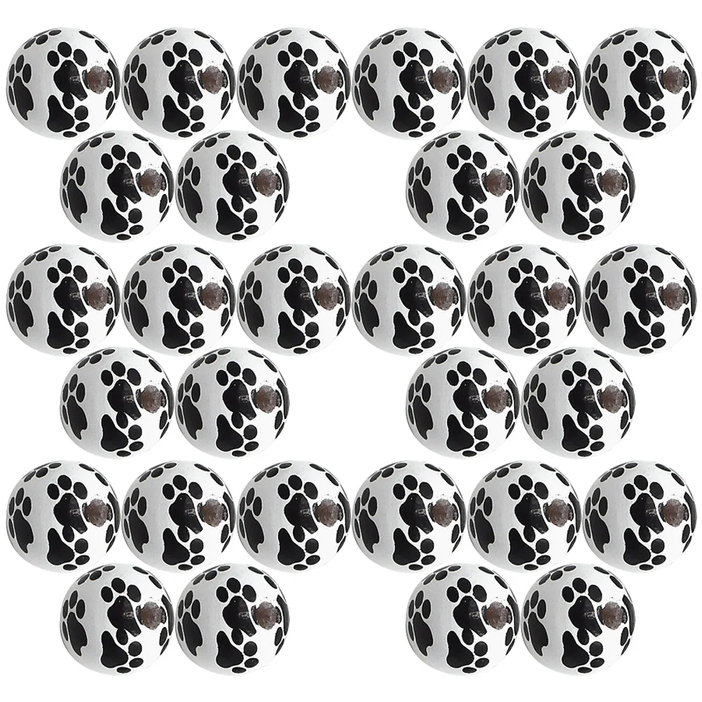 

50 Pcs Dog Paw Wooden Beads Circle Festival Craft Bracelet DIY Garland Pattern Loose