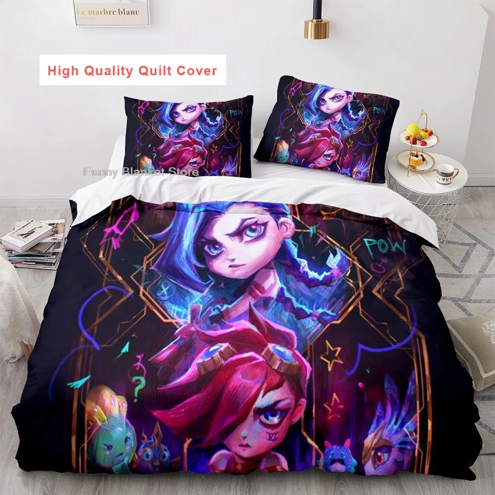 

2022 Anime Game Jinx Bedding Set Single Twin Full Queen King Size Bed Set Aldult Kid Bedroom Duvetcover Sets ropa de cama Kawaii