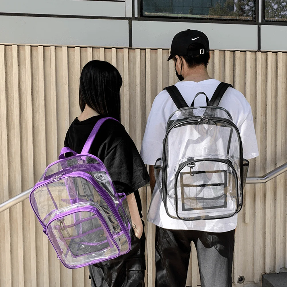 Clear Transparent Backpack PVC School Backpack/Outdoor Backpack with Black Trim, Large Capacity Student Schoolbag, Couple Travel