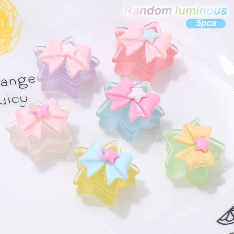 

5PCS Luminous Mini Resin Bowknot Pentagram Gift Box Decoration DIY Hair Accessories Water Cup Sticker Phone Case Hole Shoes