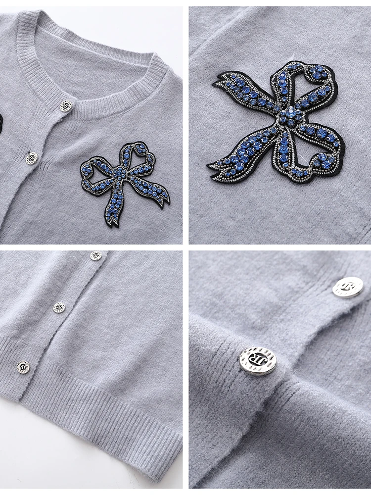 Женский трикотажный кардиган с круглым вырезом осень 2024