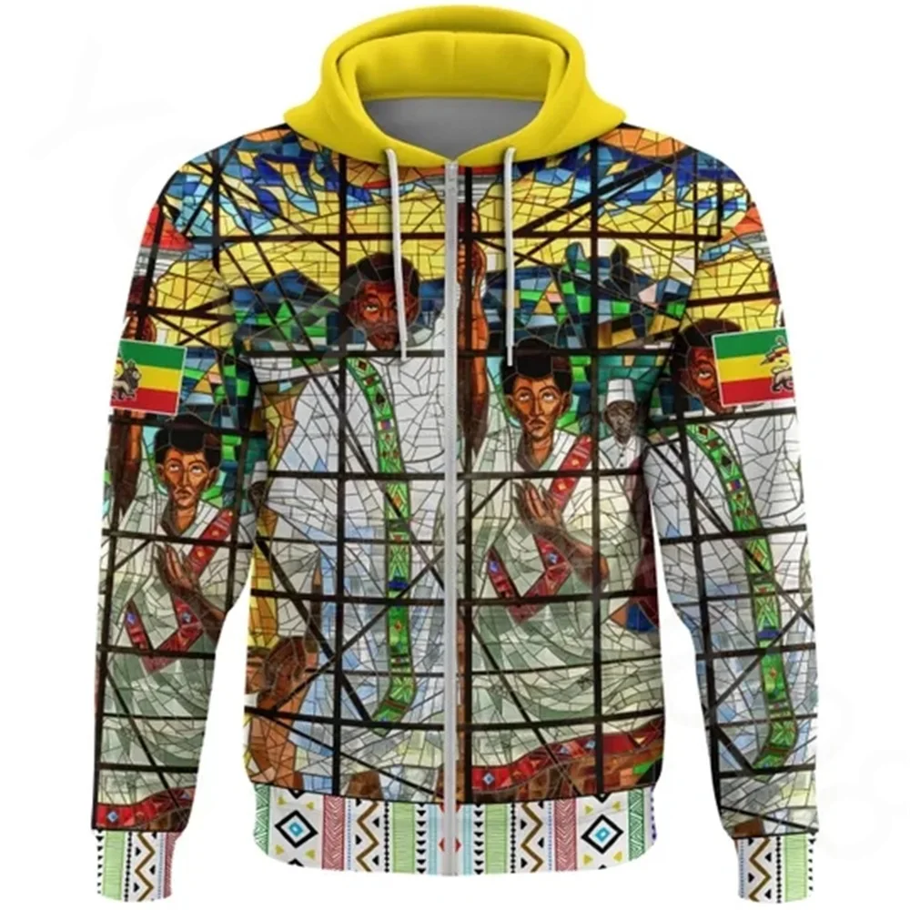 

African Region Hoodie New Mens Apparel Casual Fall Winter Personalized 3D Printed Tigray Map Africa Pattern Black Zip Hoodie