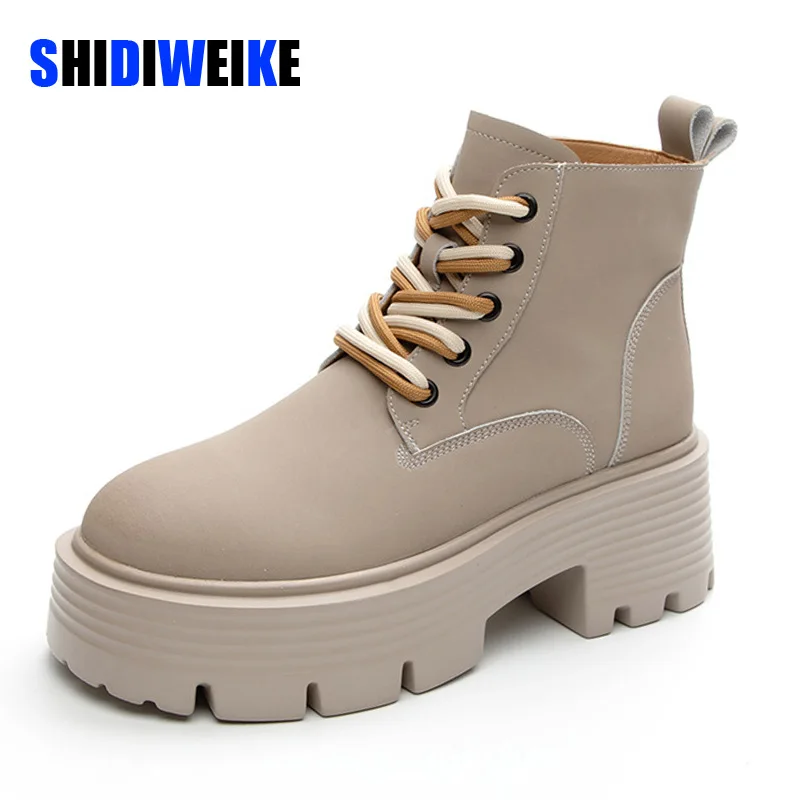 

SDWK 6.5cm Genuine leather Punk Combat Boots Women Yellow Chunky Thick Heel Gothic Platform Cosplay Shoes Autumn Winter AD4353