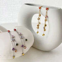 allnewme trendy multicolor shinning zircon drop earrings cubic zirconia long tassel earring for women wedding holiday jewelry