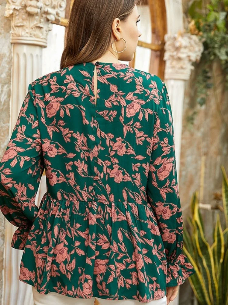 Fragmented Flower Doll Shirt Large Ruffled Women's Clothing plus size women clothing  plus size blouse