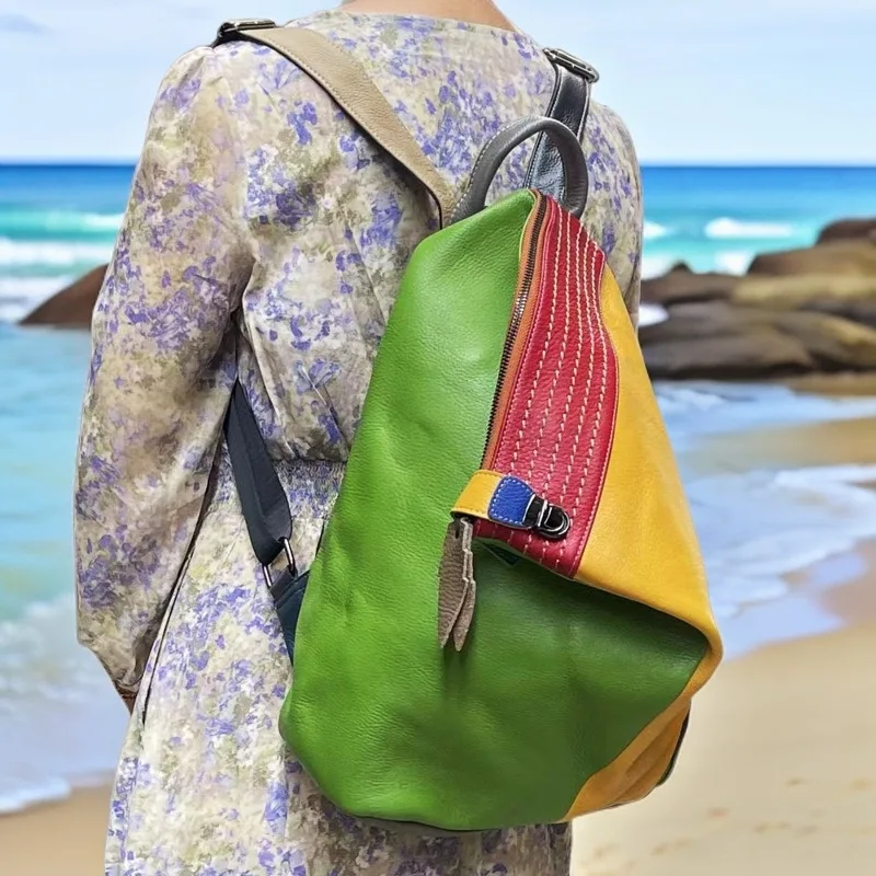 Винтажный женский рюкзак из натуральной кожи в европейском и американском стиле