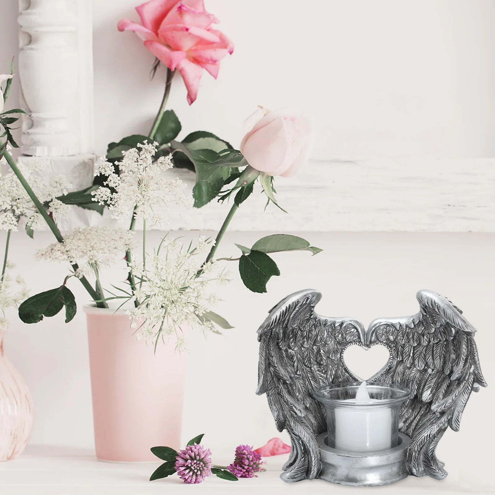 Свечи Крылья Ангела держатель конус беспламенный декор мерцающий поддельный