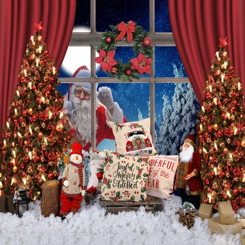 2023 Рождественские фоны для фотосъемки Рождество зимний камин дерево окно детское фото фотографический фон для декора фотосессия