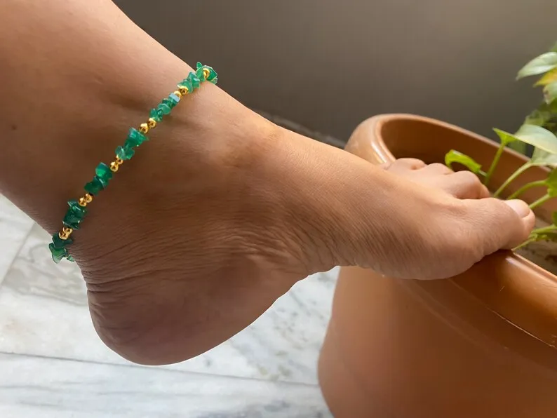 Green agate anklet -- green agate jewelry -- Healing anklet