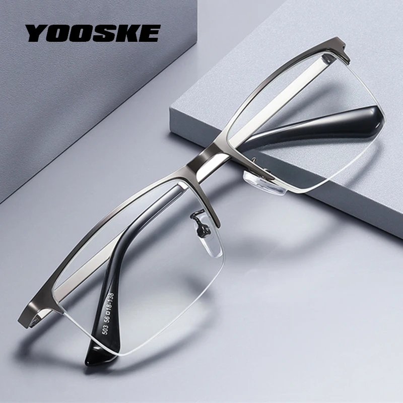 

Men Business Half Frame Reading Glasses Anti Blue Light Lenses Eyeglasses Plus Diopter Prescription Glasses Presbyopia +1.50