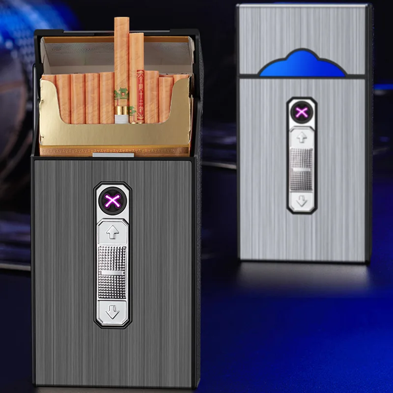 

USB Thick Cigarettes Lengthened Fine Cigarettes 20 Whole Packs Double Arc Charging Cigarette Case Lighters