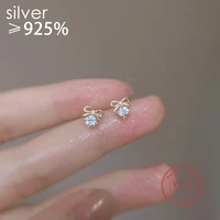 silver color temperament bow crystal zircon stud earrings woman fashion beautiful jewelry party accessories gift