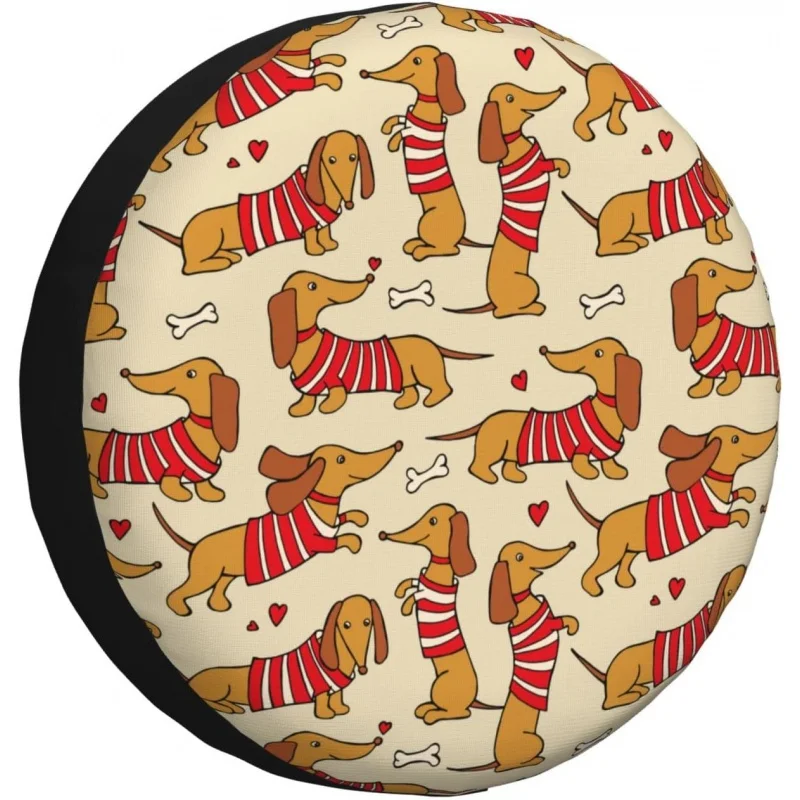 

Spare Tire Cover Dog Dachshund Wheel Cover Waterproof Dust Proof Universal Fit for Trailer RV SUV Truck Tough Camper Vehicle