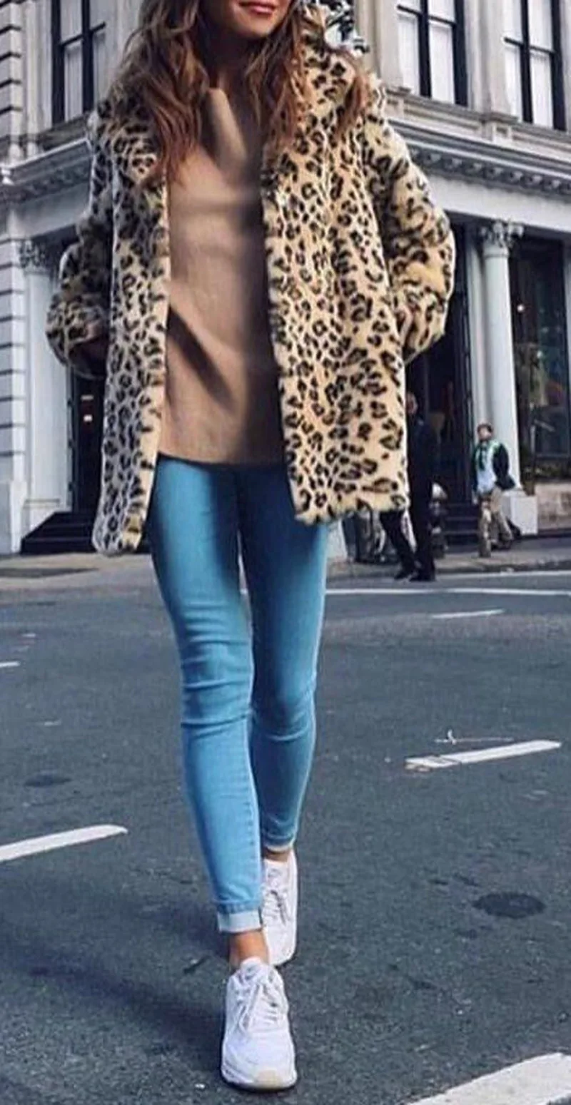 Women's Leather Fur Coat Fashion Faux Fur Coat Women's Faux Fur Leopard Coat Faux Fur Coat