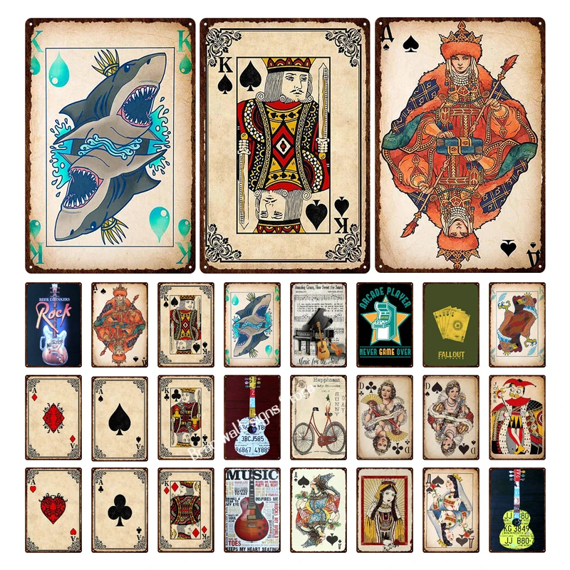 

Плакат «покер», винтажные металлические жестяные знаки, украшение для бара, клуба, паба, дома, казино, игральные карты, настенная художестве...