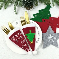 4pc christmas knife fork cutlery bag christmas hat elk cutlery fork tableware holder bag new year eve xmas party decoration