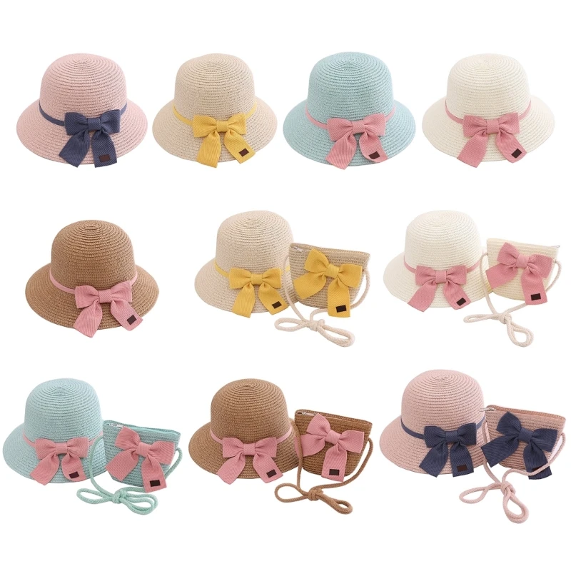 

Straw Hat Panama-Hat with Handbag Hat &Bowknot for Summer Photo