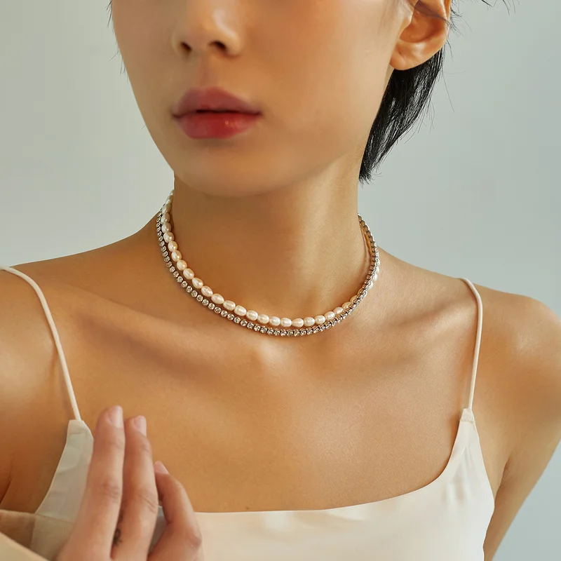 

Timeless Wonder Fancy Layered Natural Pearl Zirconia Necklaces for Women Jewelry Goth Kpop Choker Necklace Egirl Boho Rare 4522