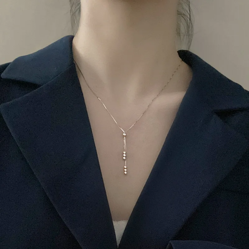 

PANJBJ Silver Color Geometric Necklace For Women Girl Design INS Tassel Beads Adjustable Jewelry Birthday Gift Dropshipping