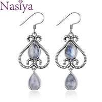 jewelry silver earrings fashion ethnic pear shape 6x9mm natural moonstone earrings wedding party wholesale