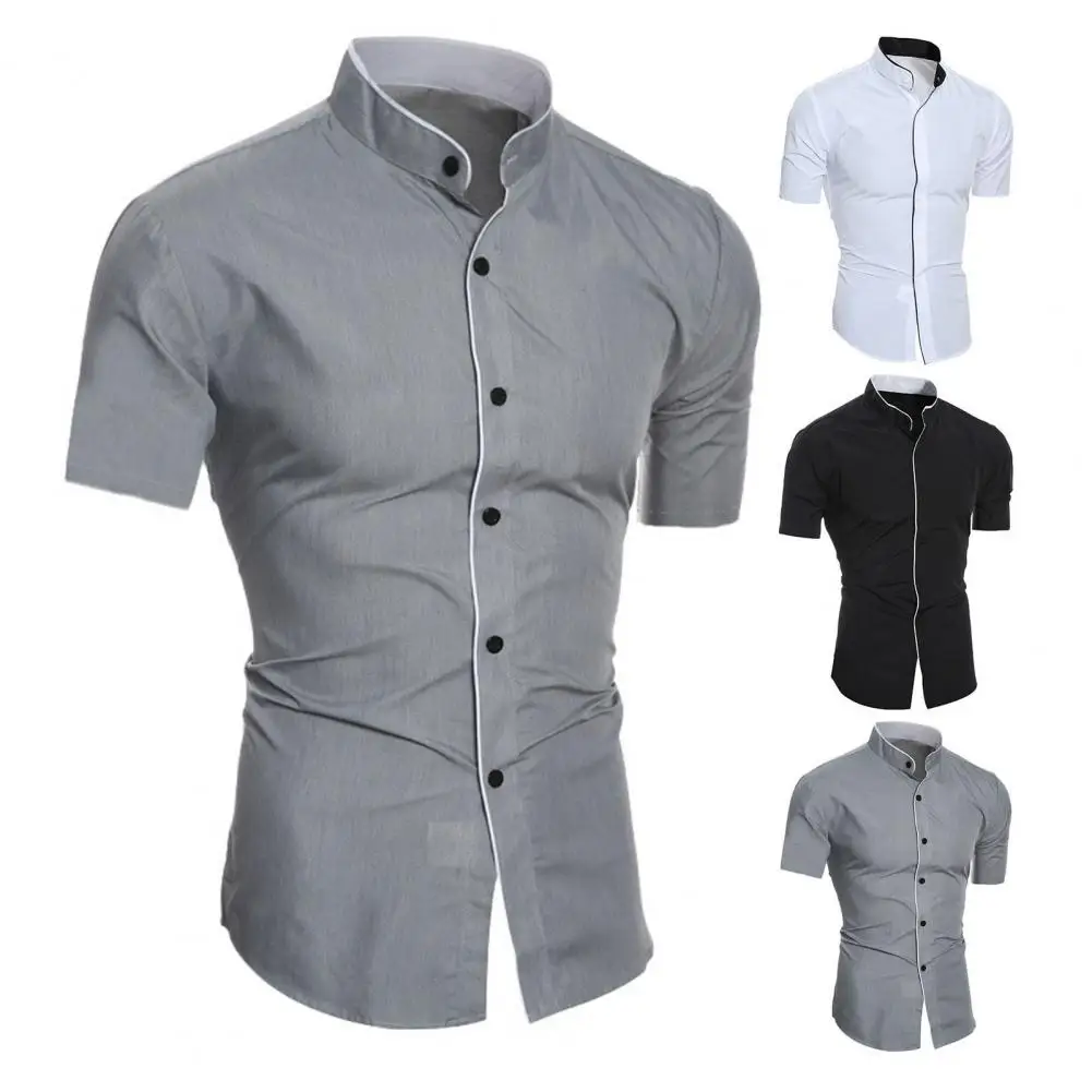 

Terrific Summer Shirt Slim Fit Short Sleeve Thin Wash-and-wear Men Top Men Shirt Single-breasted