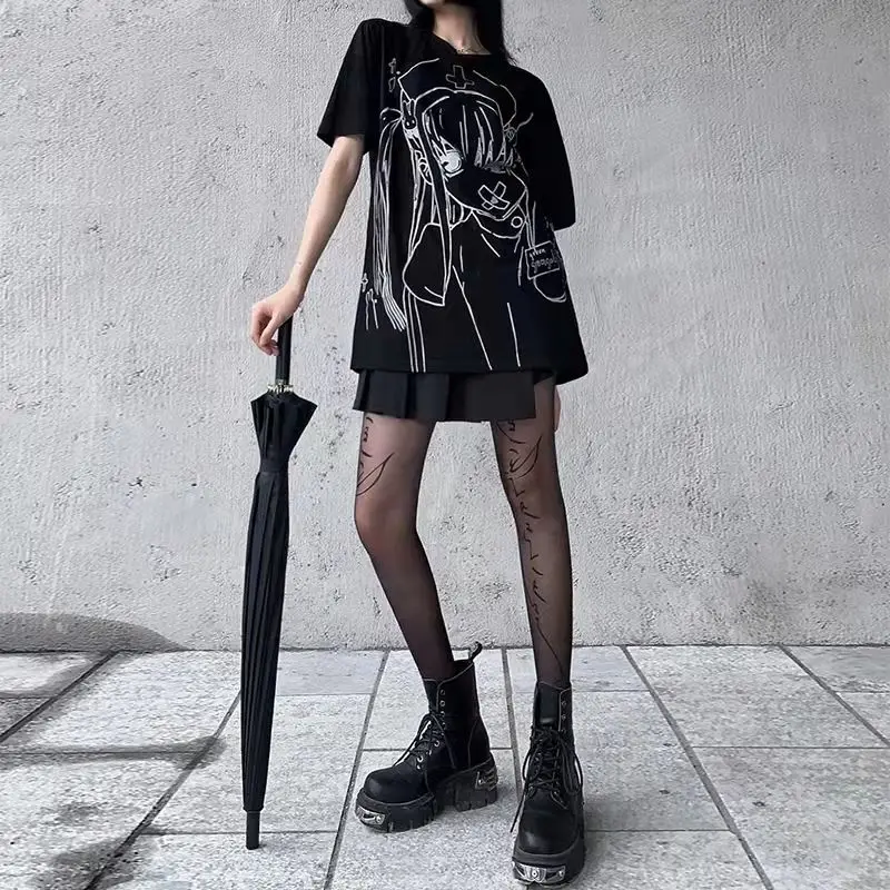 

Loose Short Sleevegraphic Tees Women Japanese Fashion Streetwear Cool Hot Girl Top Femme Summer Top Clothes For T-Shirt Women