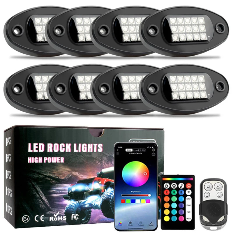 

Music Sync Bluetooth APP Control 4/6/8/10 In 1 RGB LED Rock Lights Car Chassis Light Undergolw for Jeep Off-Road Truck Boat