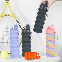 500ml portable retractable silicone bottle folding water bottle outdoor travel drinking cup with carabiner collapsible cup