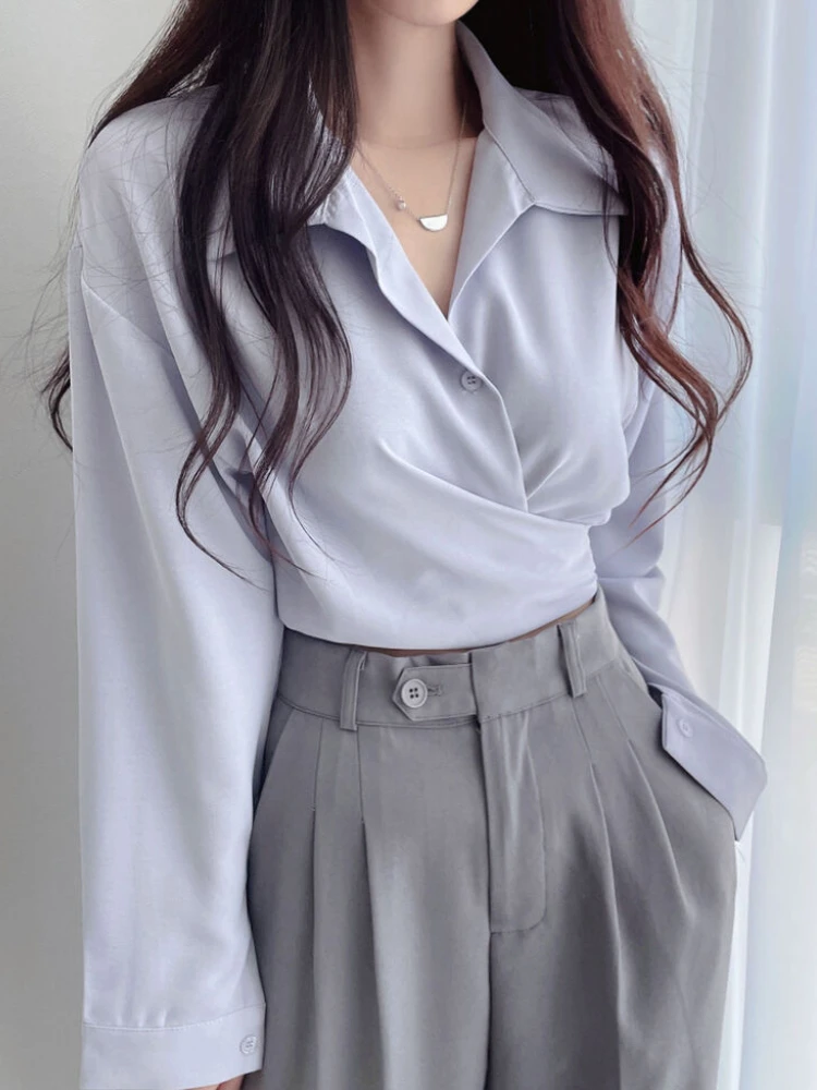 Woherb пикантные Короткие топы модная блузка женская рубашка с длинным рукавом и