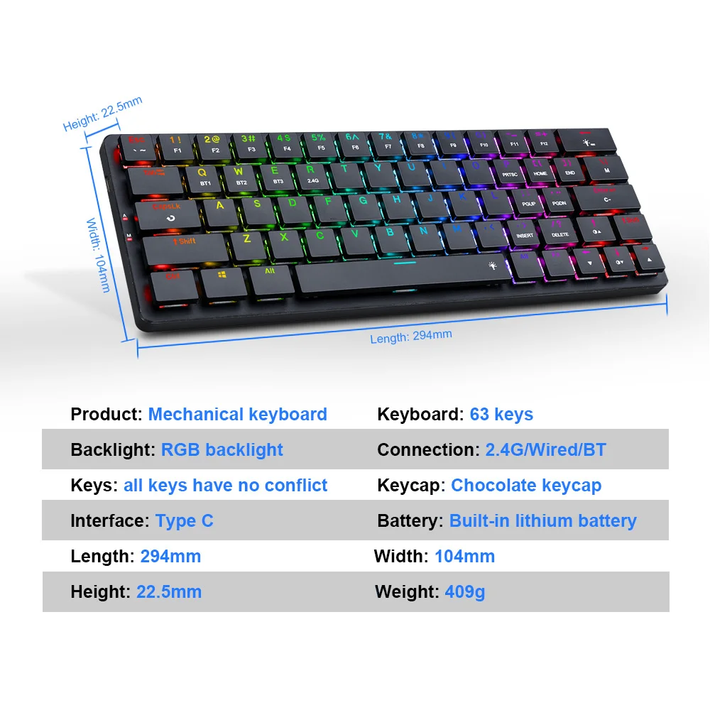 REDRAGON Elise Pro K624P RGB Супер тонкая Механическая игровая клавиатура USB Поддержка Bluetooth