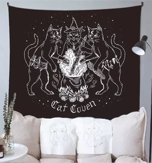 

Mysterious Divination Witchcraft Tapestry Wall Hanging Tapestries Baphomet Occult Home Wall Black Cool Decor Cat Coven
