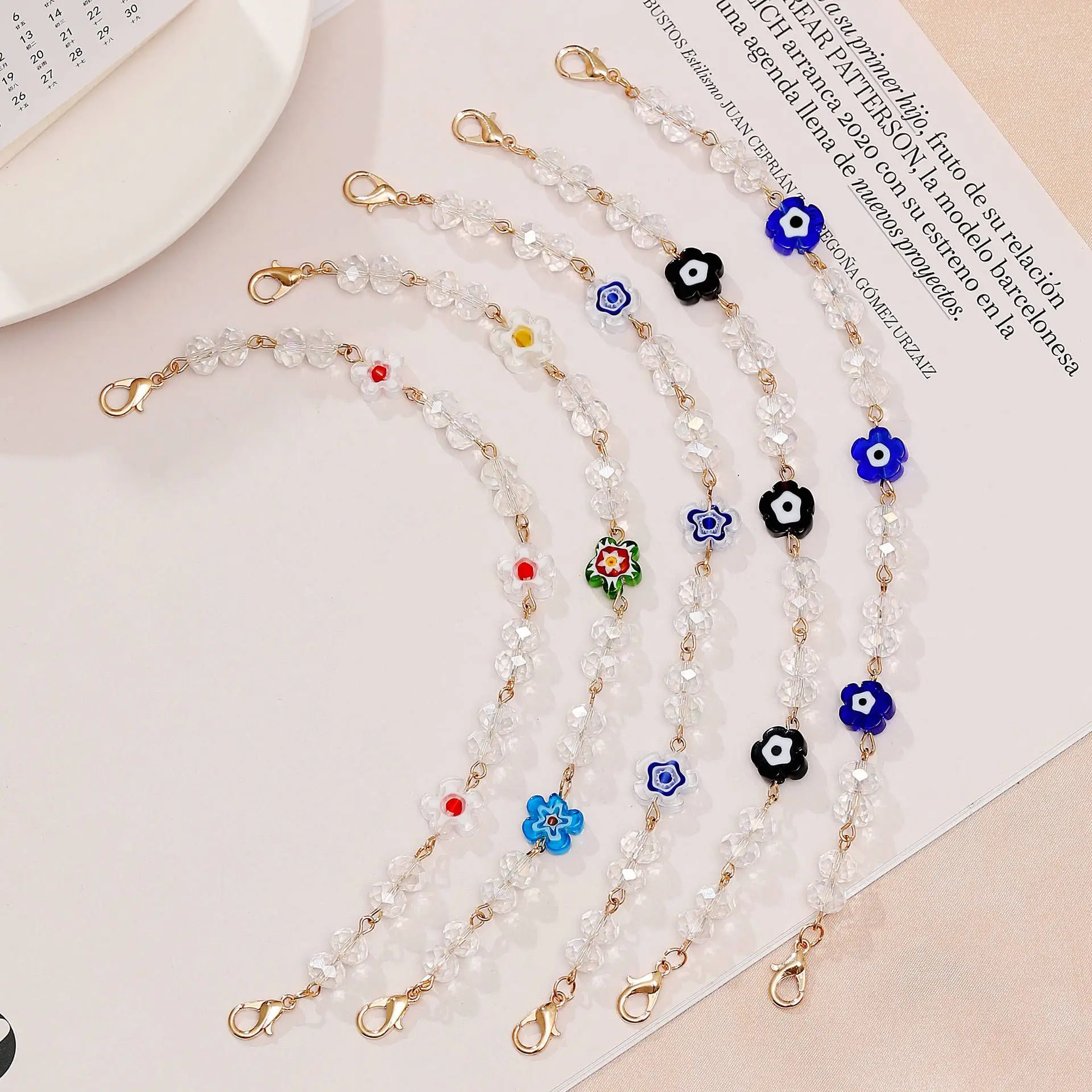 

Crystal Beaded Glasses Chains For Women Anti-lost Face Mask Extender Flower Mask Chain Holder Sunglasses Lanyard Neck Cord