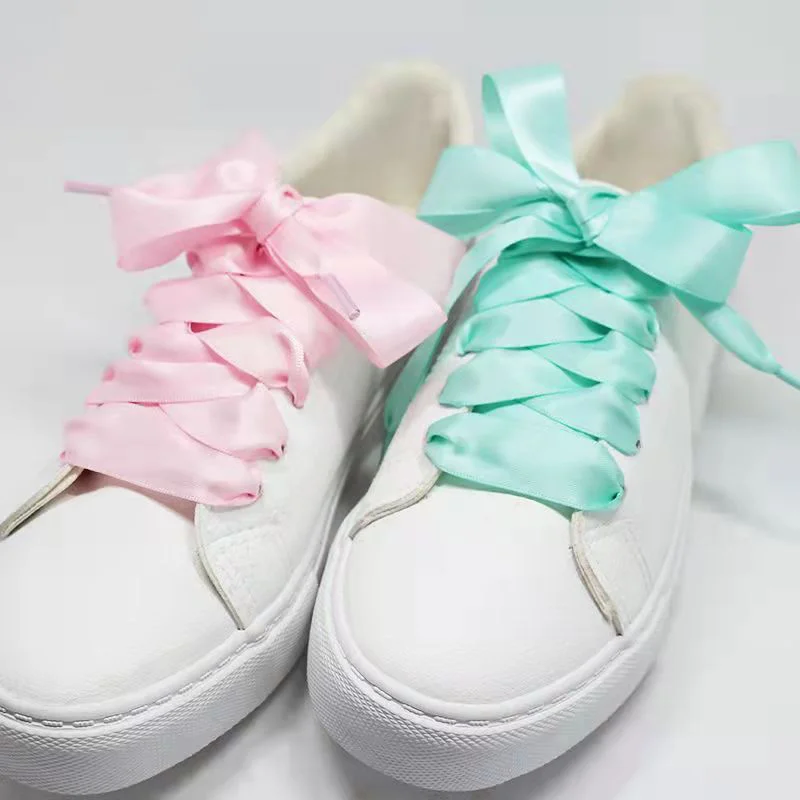 1 Pair Silk Satin Shoelaces 2CM Width Flat Ribbon Shoe Laces Boots Women Sneakers Shoelace Length 120CM