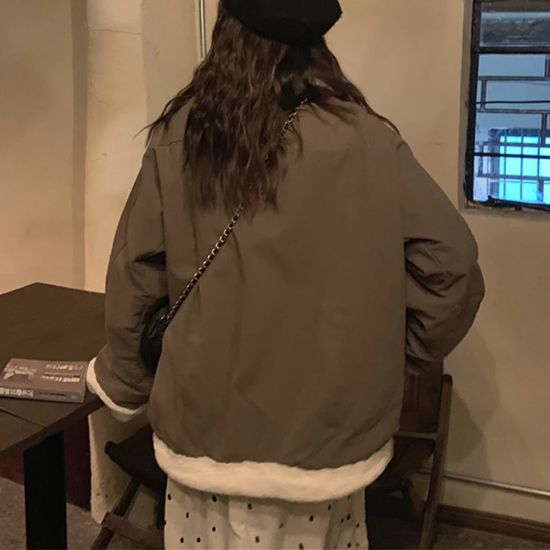 Vintage Lamb Wool Ladies Coat Loose Fashion Women's Long Sleeve Thermal Jacket Casual Winter Zipper Solid Outerwear 2022 New
