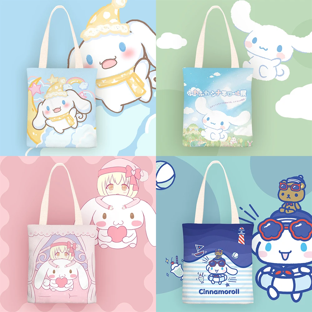 

2022 Sanrioed Холщовая Сумка Kawaii аниме Cinnamoroll, милая мультяшная сумка через плечо, школьная сумка-тоут, подарок для девушки