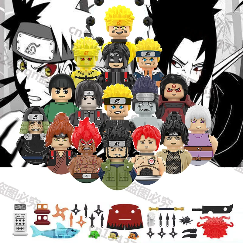 

Naruto Sasuke Kakashi Akatsuki bricks Building Blocks Anime cartoon Mini Action Figures Heads Assembly Toys kids Birthday Gifts