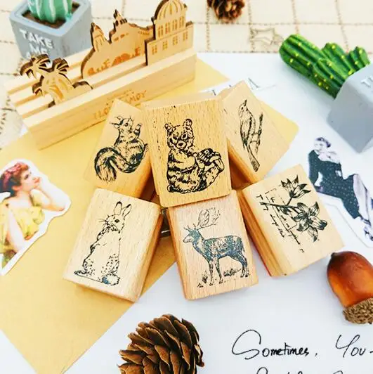 

1PC Forest Wood Vintage Seal Stamp Gift Decorate Books Children Wooden Seal Stamps DIY Stationery School Supplies (SS-6069)