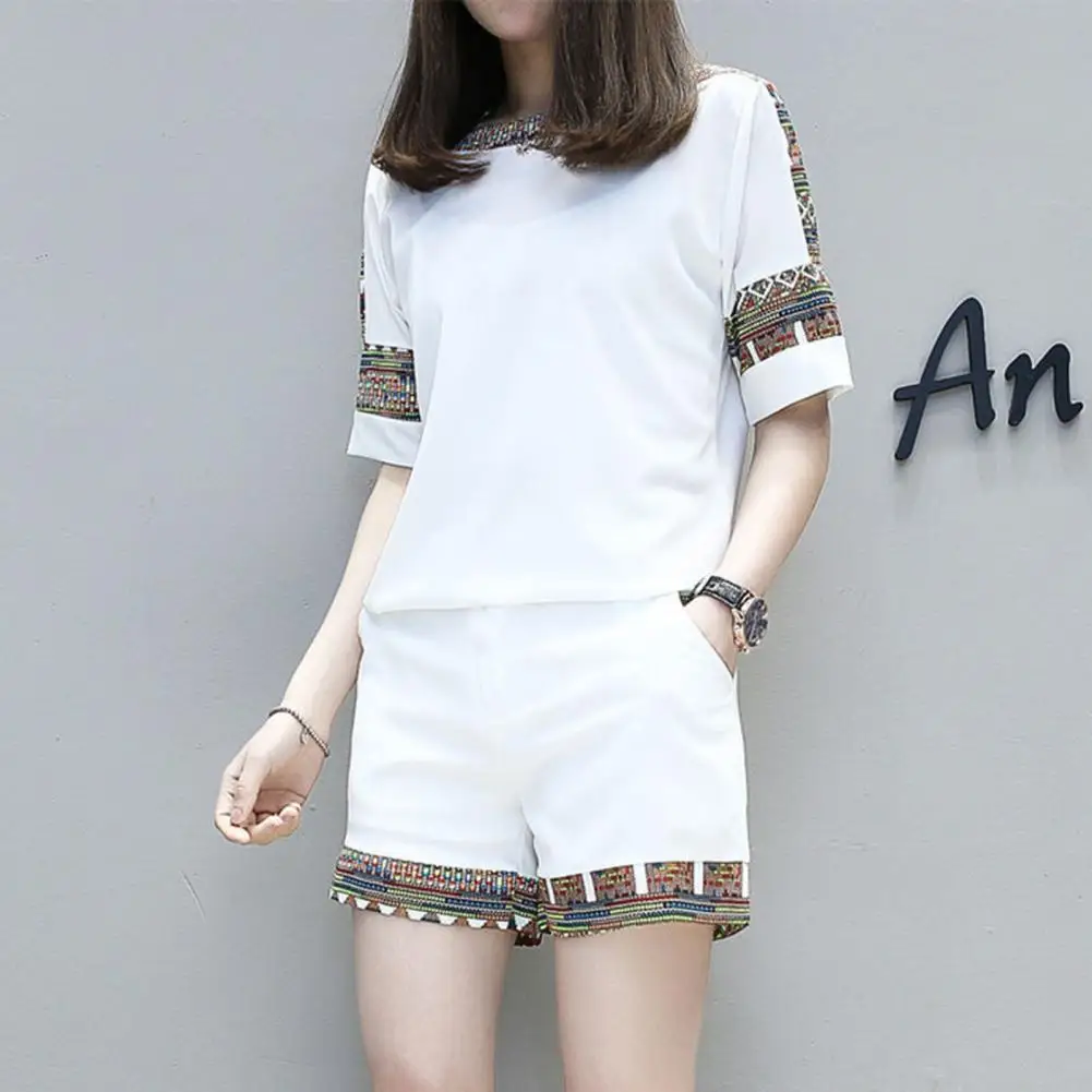 

2Pcs/Set Ladies Summer Suit Short Sleeve Top Shorts Set Polyester Short Sleeve Shorts Suit Women Tracksuit Female Clothing