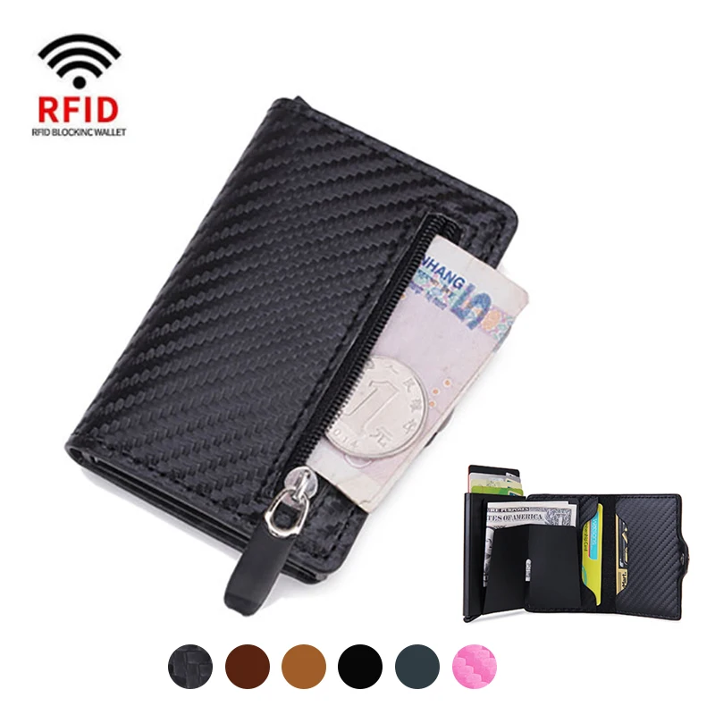 

Carbon Fiber Rfid Card Holder Wallets Men Zipper Coin Money Bag Male Thin Mini Slim Magic Wallet Small Money Bag Wallet for Man