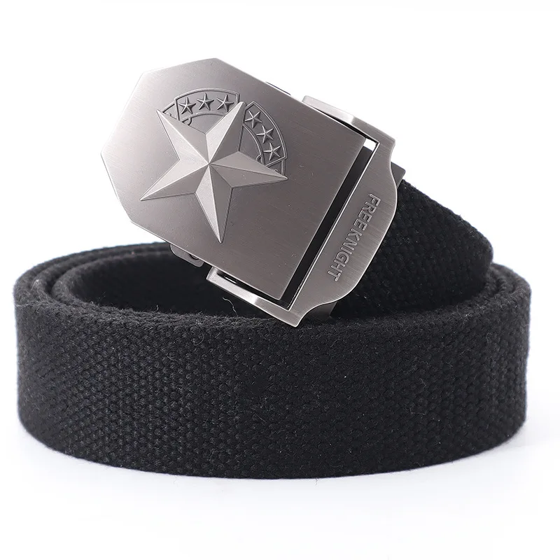 Fashion Student Canvas  Men's Smooth Buckle Casual  Outdoor Tactical Military Training Belt