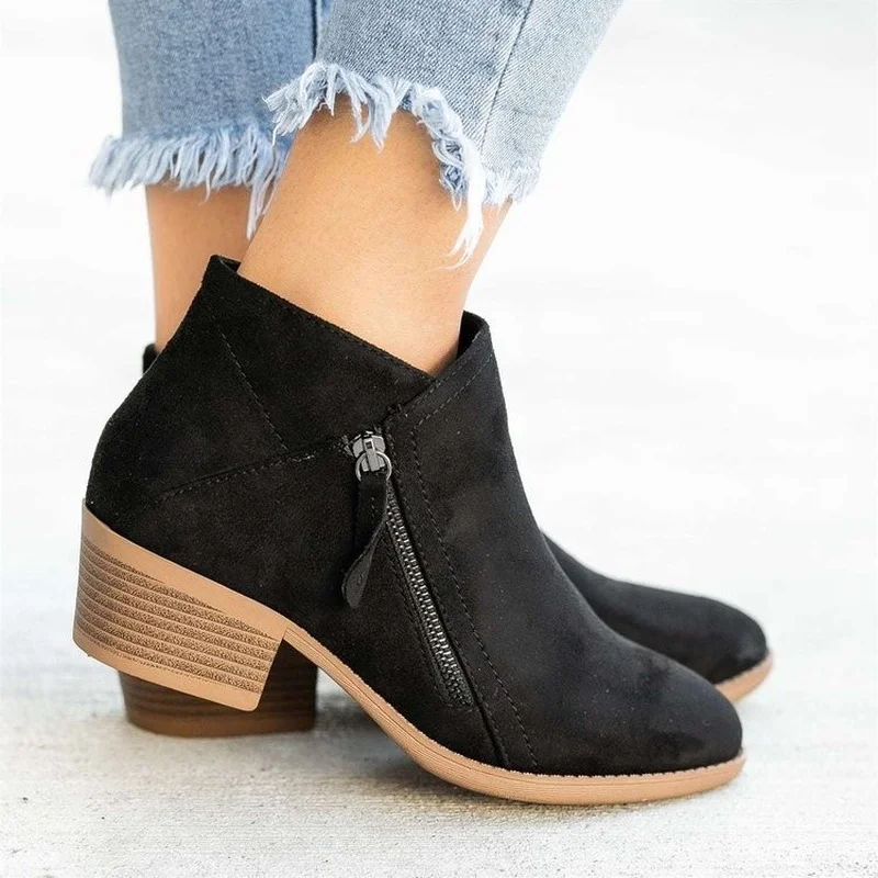 New Women's Shoes 2022 Thick Heel Boots Autumn Women's Shoes  Flat Side Zipper Ankle Boots Fashion Casual Short Boots