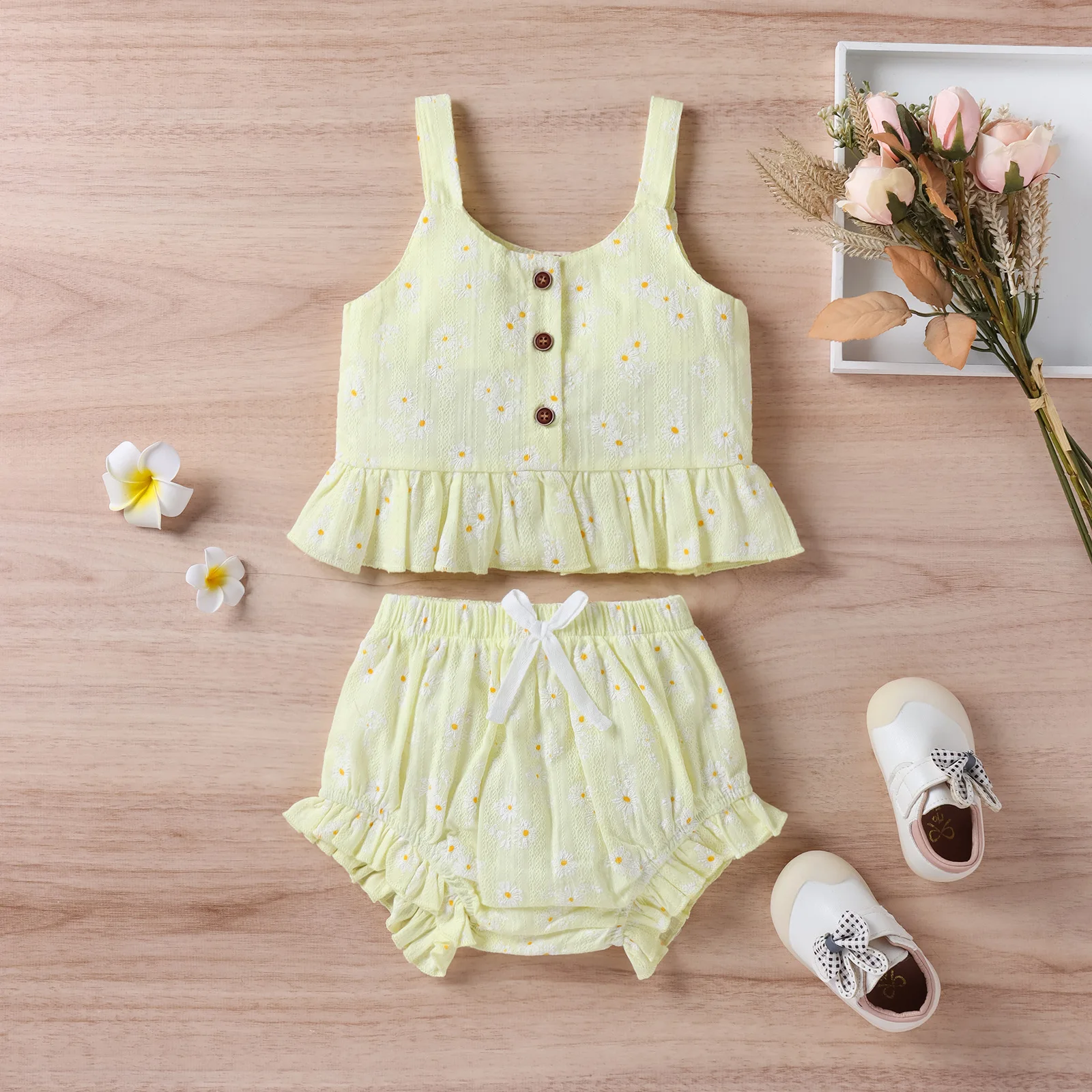

Baby Clothes for Girls Infant Casual Clothing Sets Toddler Floral Suspedner Top + Ruffle Shorts 2pcs Set Children Summer Outfits