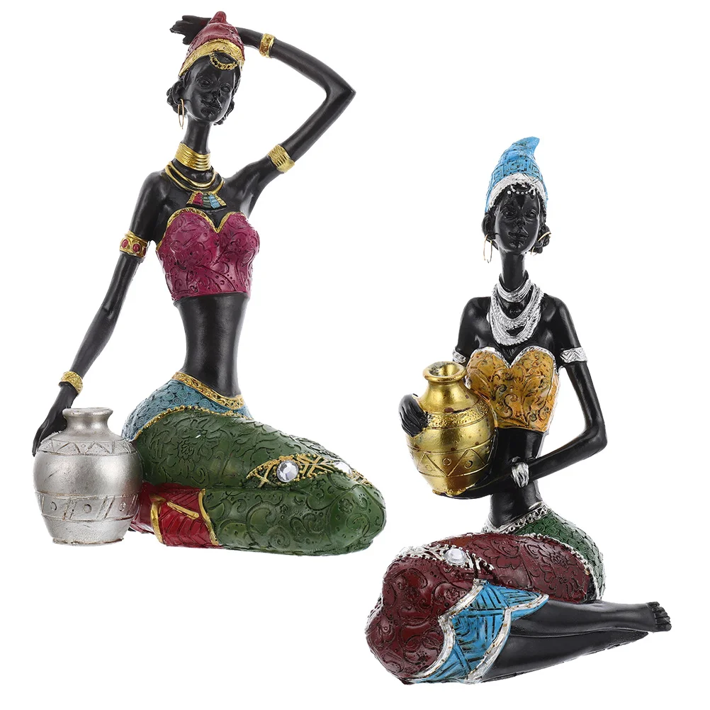

2Pcs Ethnic Style Decoration Classic Resin Ornament Resin Craft Scene Decor