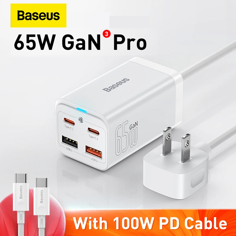 

Устройство зарядное Baseus GaN3 Pro для быстрой зарядки, 65 Вт, 4 в 1