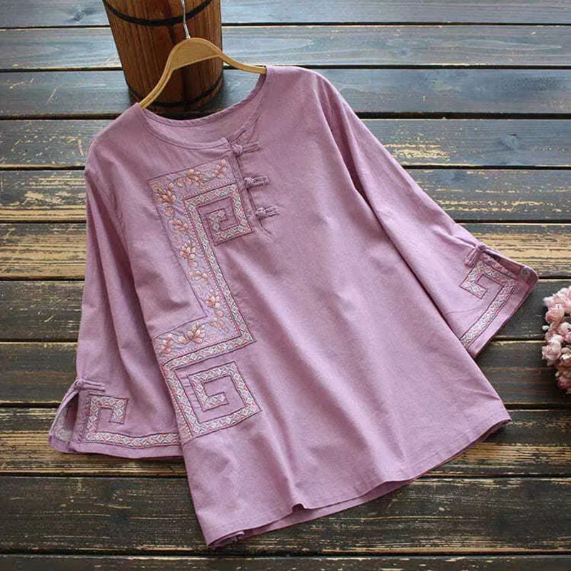 2022 Chinese Traditional Women Clothing Spring Vintage Loose Casual Shirts Long Sleeves Blouse  Hanfu Tang Suit Chinoiserie Tops