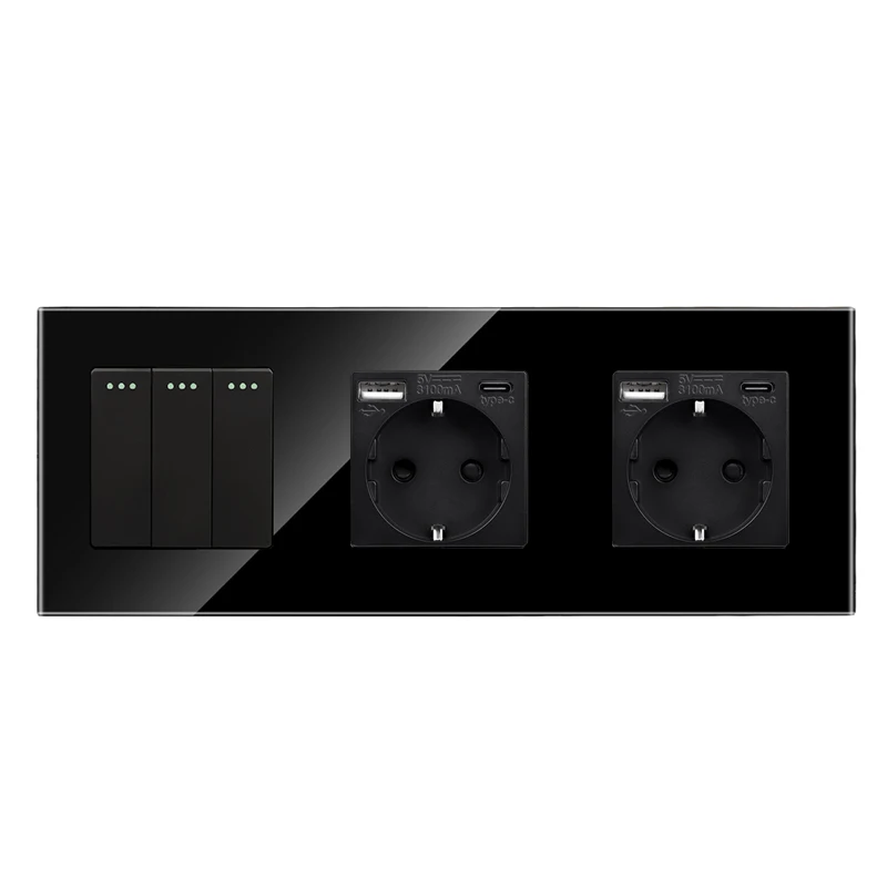 

Bingoelec кнопочные переключатели и USB Type-C электрические розетки стандарт EU RU двойная розетка с 1 комплект 1/2 Переключатели света